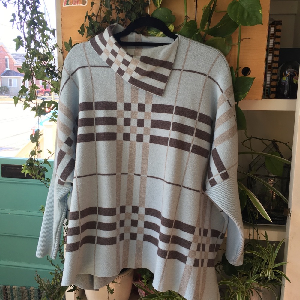 Fun Sport Oversized Plaid Sweater Pastel Blue